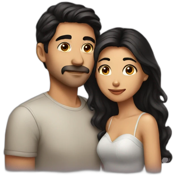 Kissing couple dark hair emoji