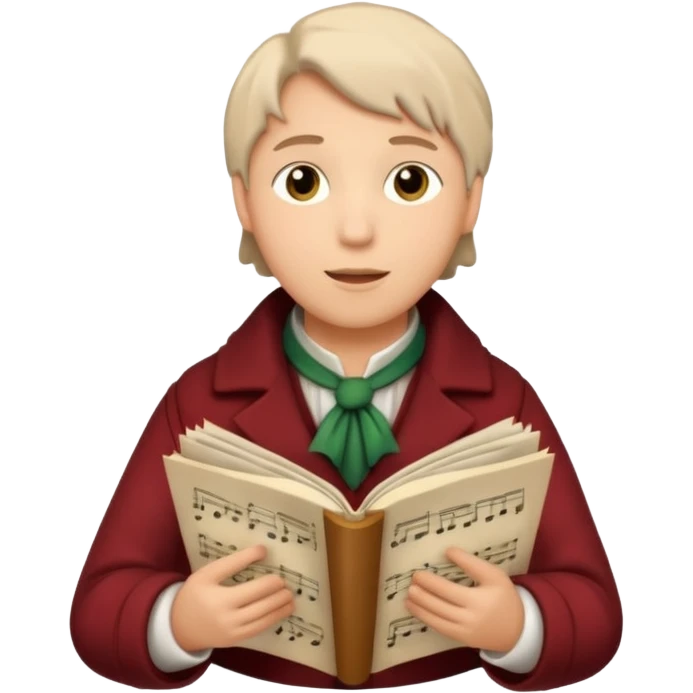 A christmas carol singer with music notes around emoji