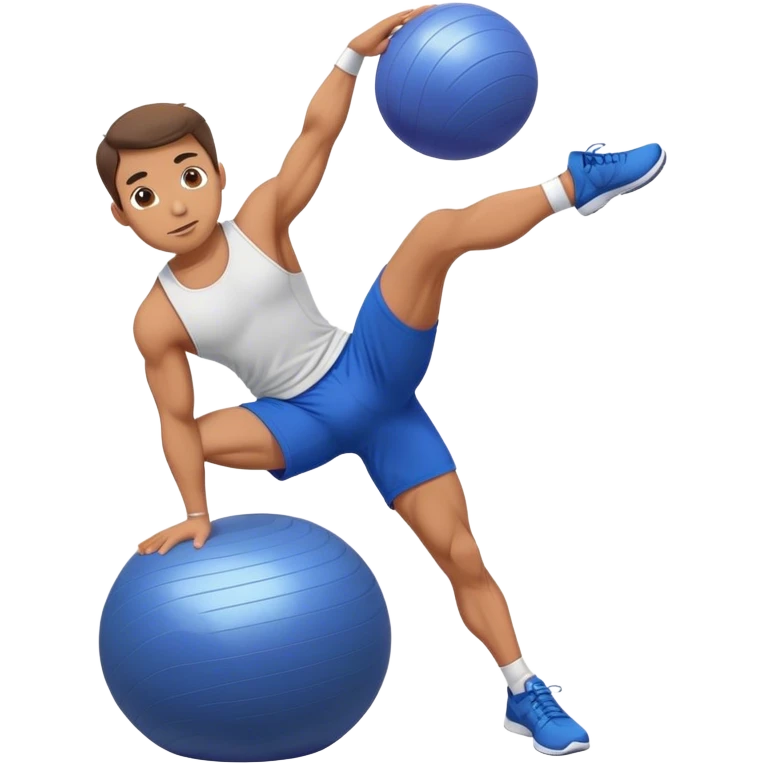 fit man with blue shorts stability ball exercises emoji