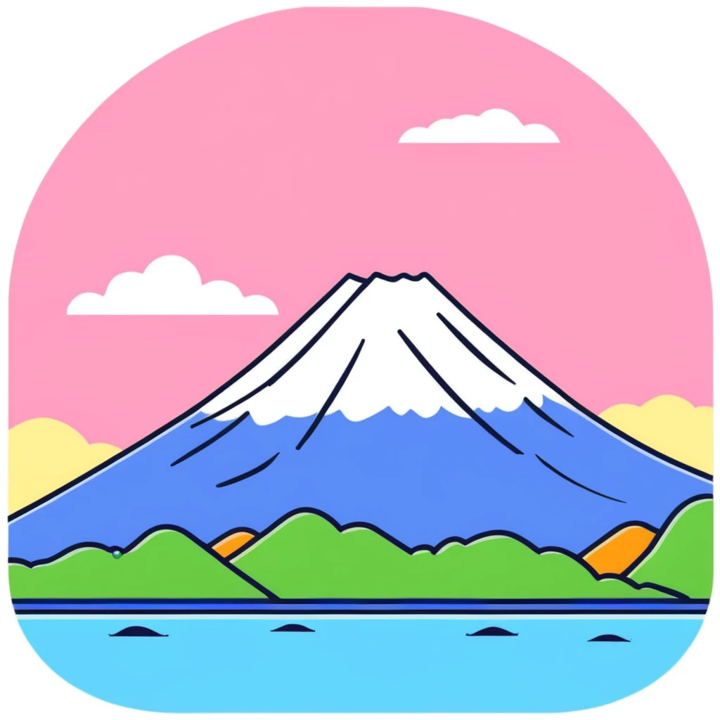 Mount Fuji, snow-capped mountain peak with colorful clouds emoji