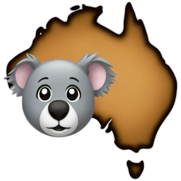 Australia on a map with no flag and a koala in it emoji