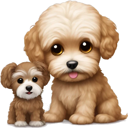 Maltipoo with a small monkey emoji