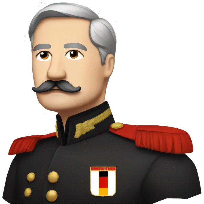 german president in black and red minimalist military attire, black square moustache, no beard emoji