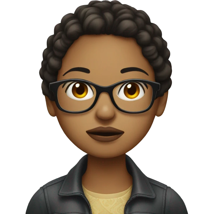 girl with light skin, dark hair, and glasses making a pout face emoji