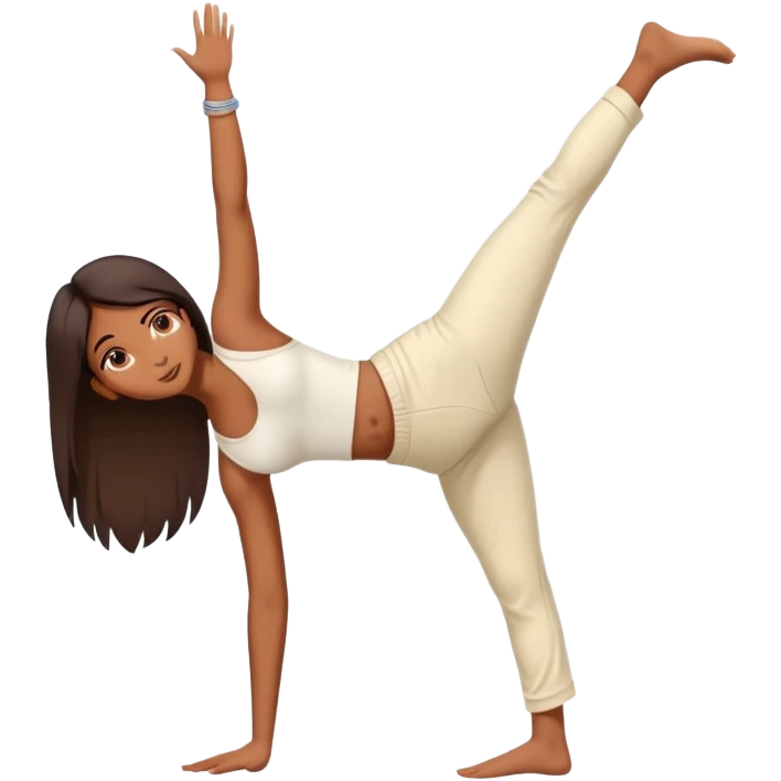 Indian Girl side view handstand legs together straight legs iin cream pants emoji