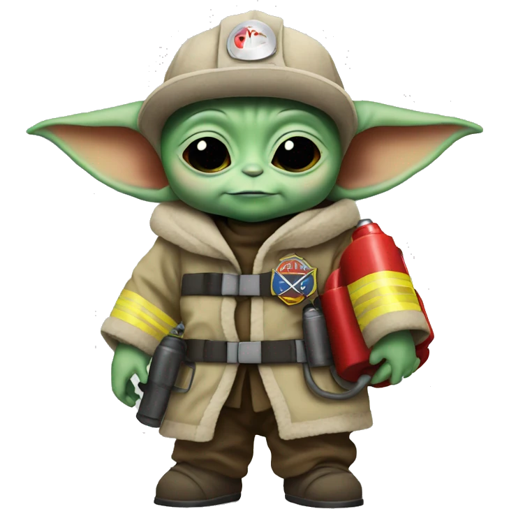 Baby Yoda holds a fireman emoji