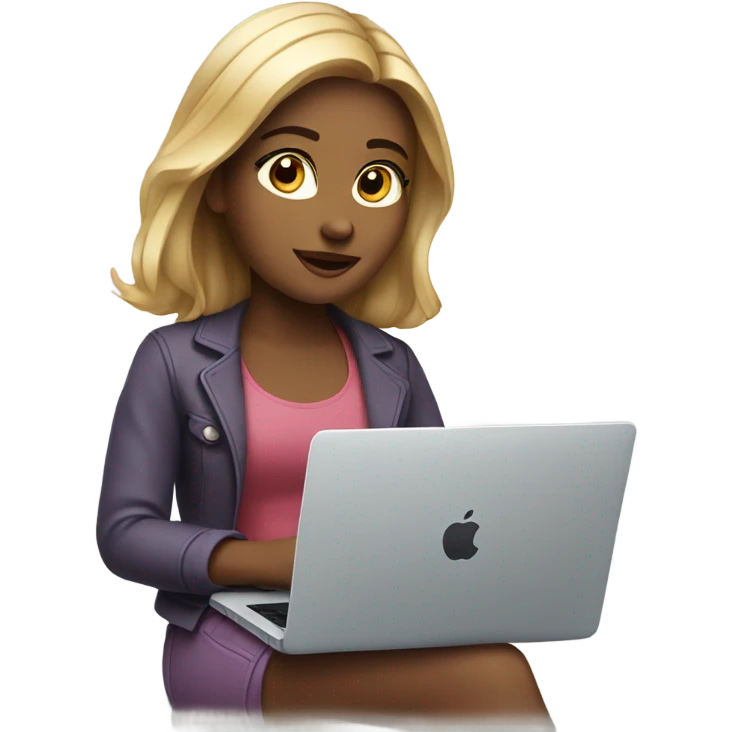 A beautiful girl using a mac laptop emoji