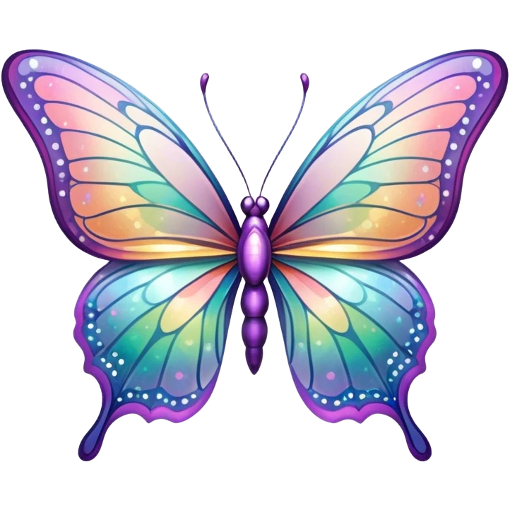 Pastel sparkly glittery iridescent rainbow transparent butterfly with detailed intricate patterns emoji