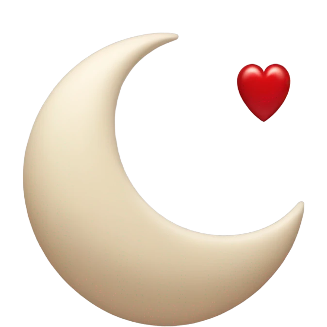 crescent beige moon with red heart emoji