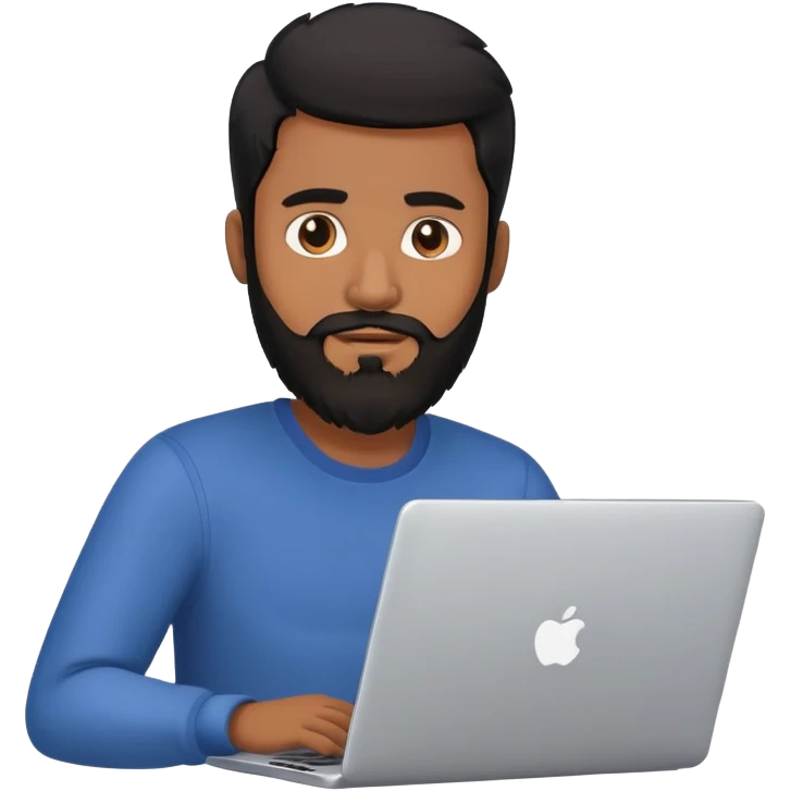 Brown skinned guy with beard and black hair with a laptop emoji