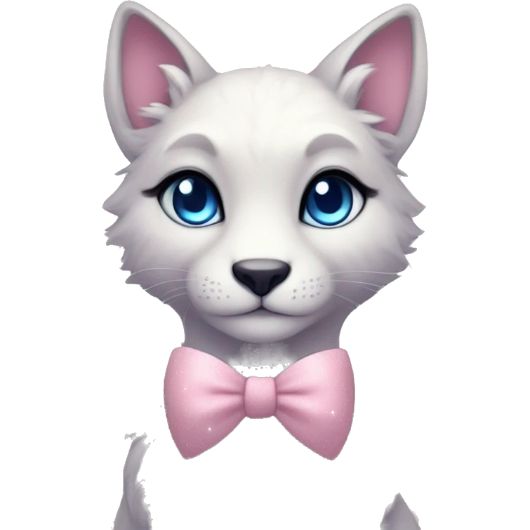 Anthro Cute Cool Pastel Kawaii gorgeous sparkly ethereal fantasy animal creature with blue eyes furry sona with flowers and bow tie beautiful aesthetic emoji