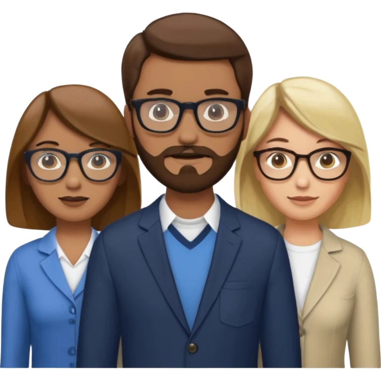 Four people including a man with hair and glasses, a man with a beard and no glasses, a woman with long brown hair and no glasses and a woman with a blonde bob and no glasses emoji