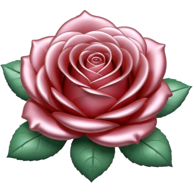 A rose emoji made of liquid silver metal, smooth metallic petals, reflective chrome surface, soft gradients, elegant shape, minimalistic iOS emoji style, centered, clean white background, realistic highlights, no text emoji