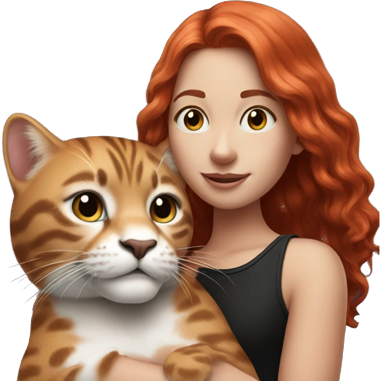 Red haired girl holding 1 black and white super big cat emoji