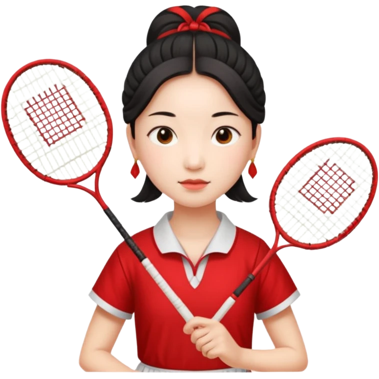 ancient gongsam girl with 1 badminton racket, red emoji