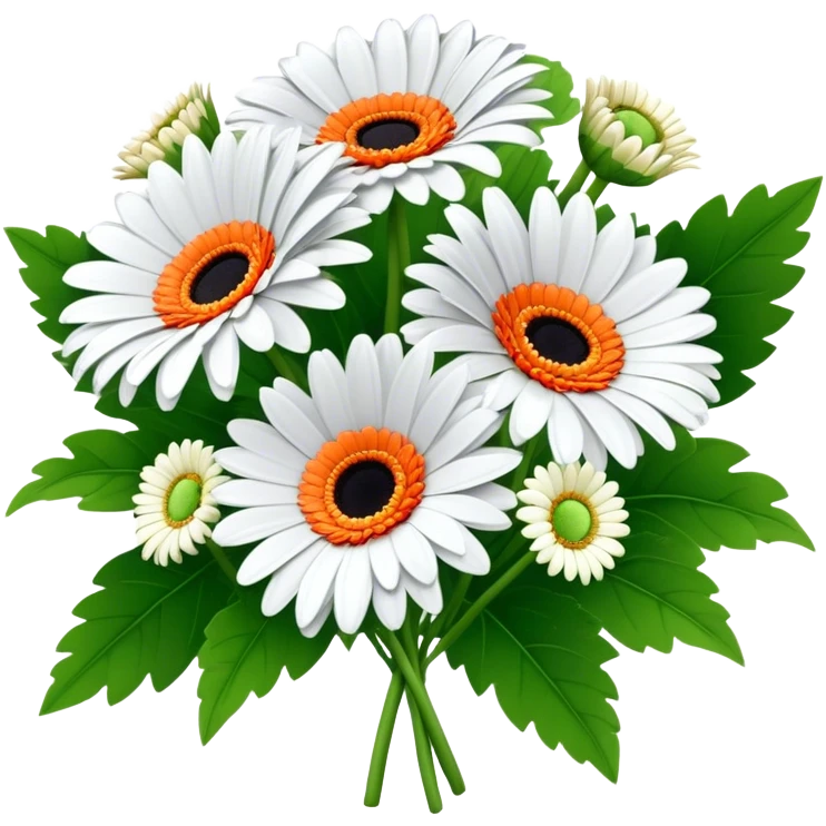 bouquet Gerbera Daisy White, luxuriant, leaf, bud emoji