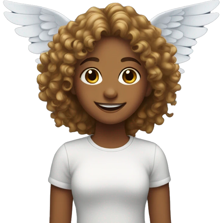 Girl smiling with wings and curly hair emoji