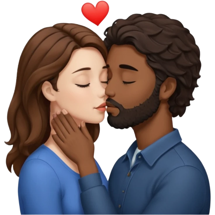 White woman with brown hair with eyes closed kissing the forehead of brown man with black wavy hair (has a a beard with his eyes closed too) emoji