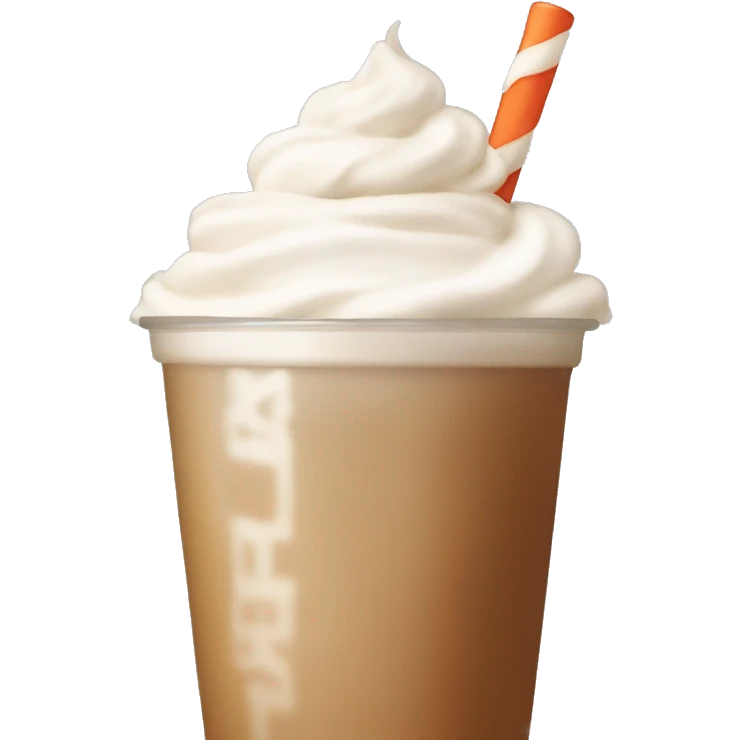 Clear tumblr cup with light brown drink, ice, and whip cream on top emoji