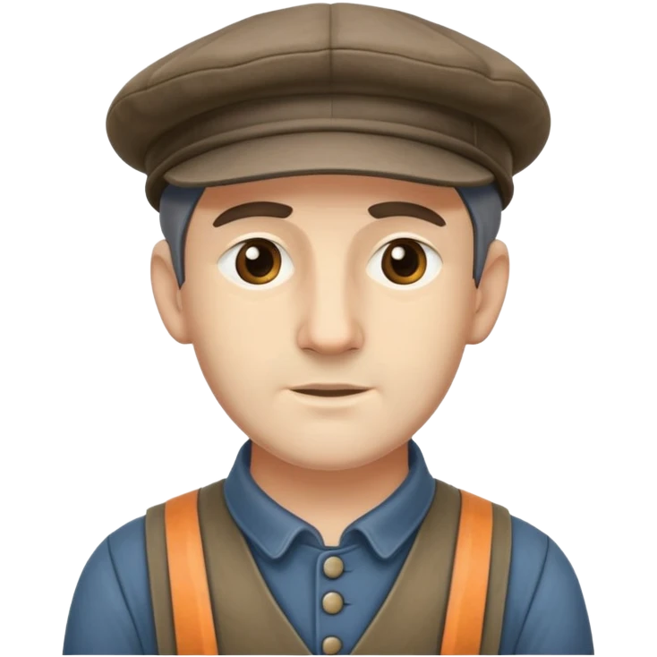 Highly detailed 19th century English factory worker with weathered face, detailed period-accurate clothing, flat cap, and realistic facial features emoji