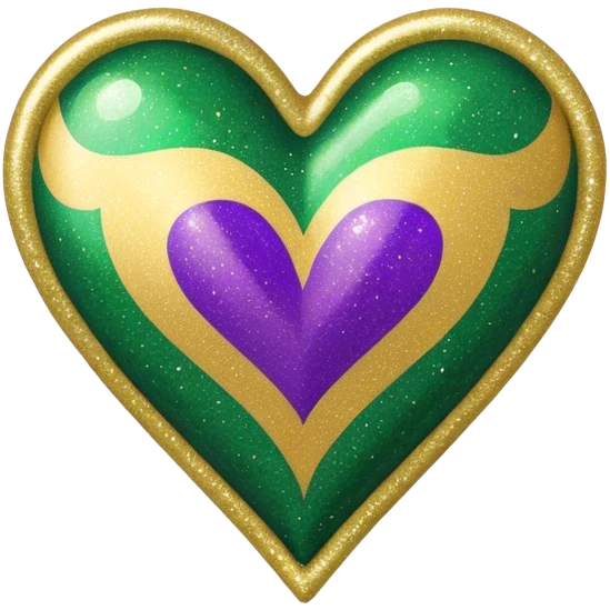 Gold, purple and green glitter Mardi Gras heart emoji