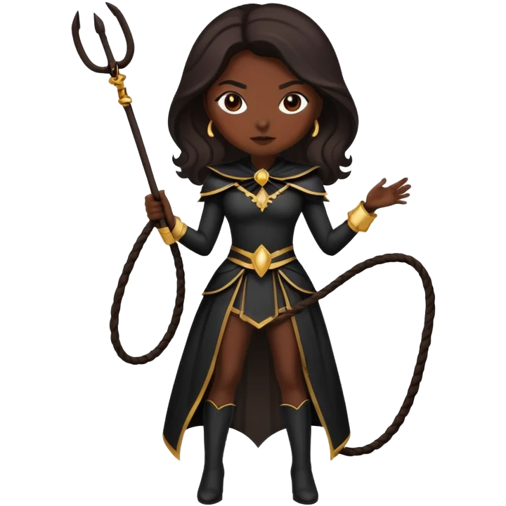Woman in a dark costume holding a whip emoji