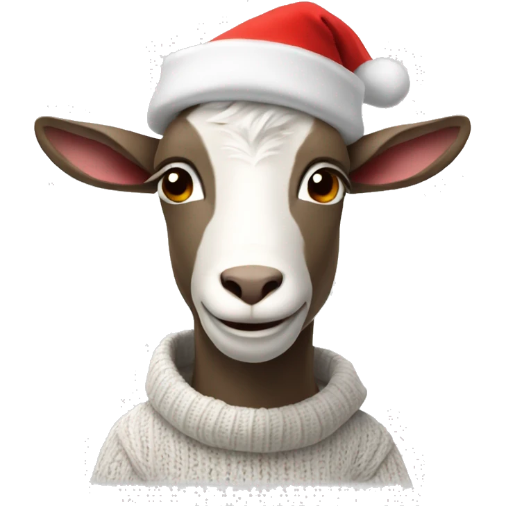 goat wearing a sweater and a santa hat emoji