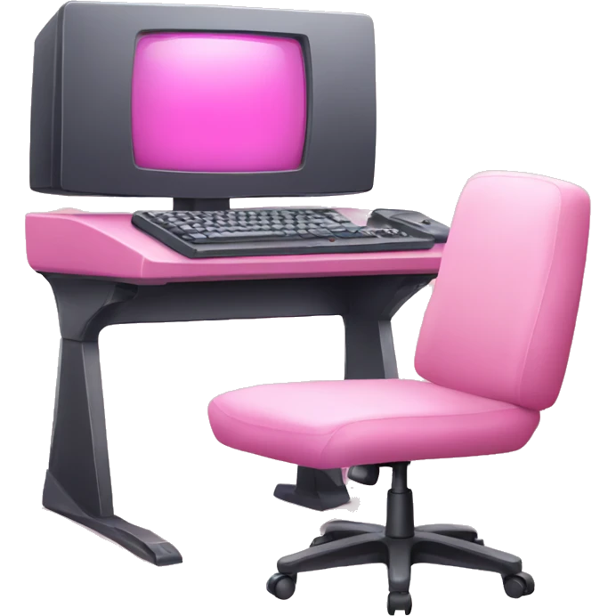 Pink kawaii gaming computer with pink gaming chair  emoji