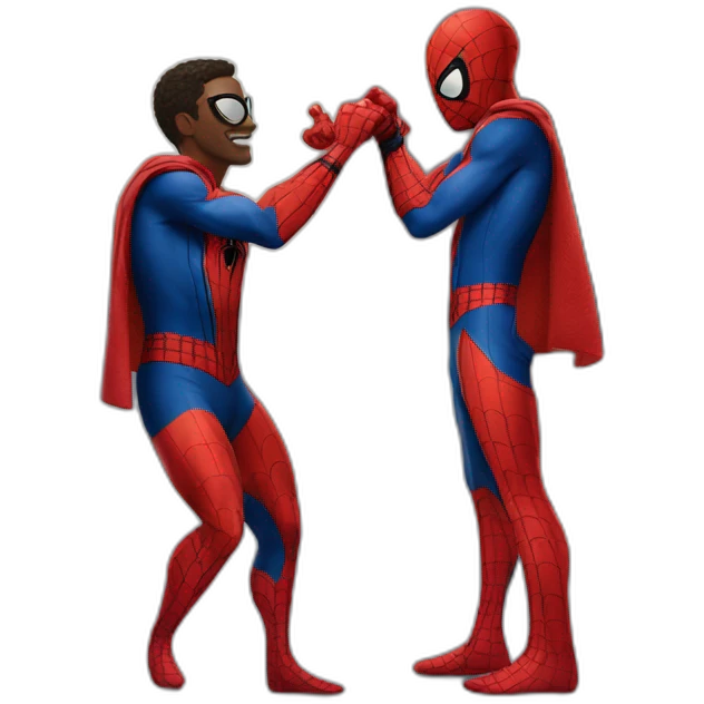 two people in Spider-Man costumes are pointing at each other emoji