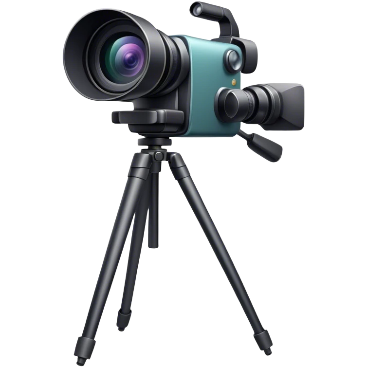 Create an emoji for video recording. Show a  single lens video camera on tripod, symbolizing the act of filming. Use modern, professional colors. Do not include any emojis or smiley faces. Make the background transparent. emoji