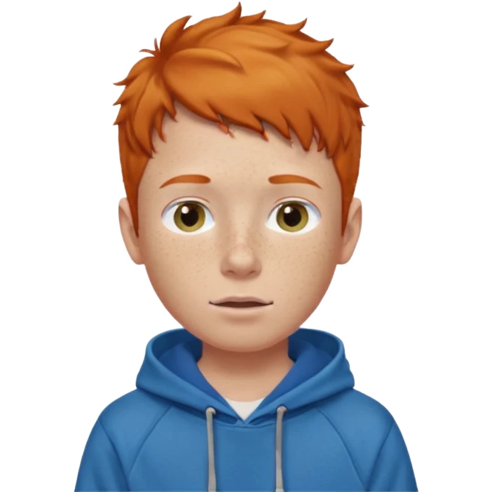 ginger with freckles boy blue hoodie short sleeves camera on head emoji