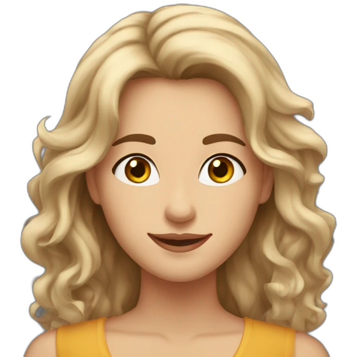 Very proud happy woman. Brown eyes and long wavy hair. Fair skin. She is a little cocky emoji