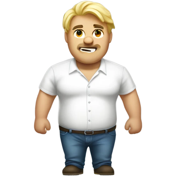 blond big man with white shirt with stains and belly emoji