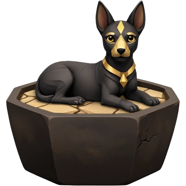  Relaxing black fur Anubis tiny statuette puppy badly-cracked irregular polydodecagon bonsai pot  emoji