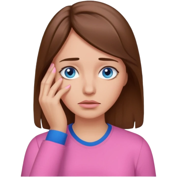 Facepalm woman brown hair blue eyes pink shirt  emoji