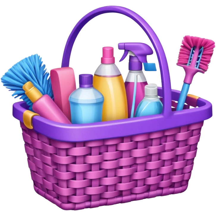 سلة تنظيف بأغراض الوانها بنفسجي و وردي emoji