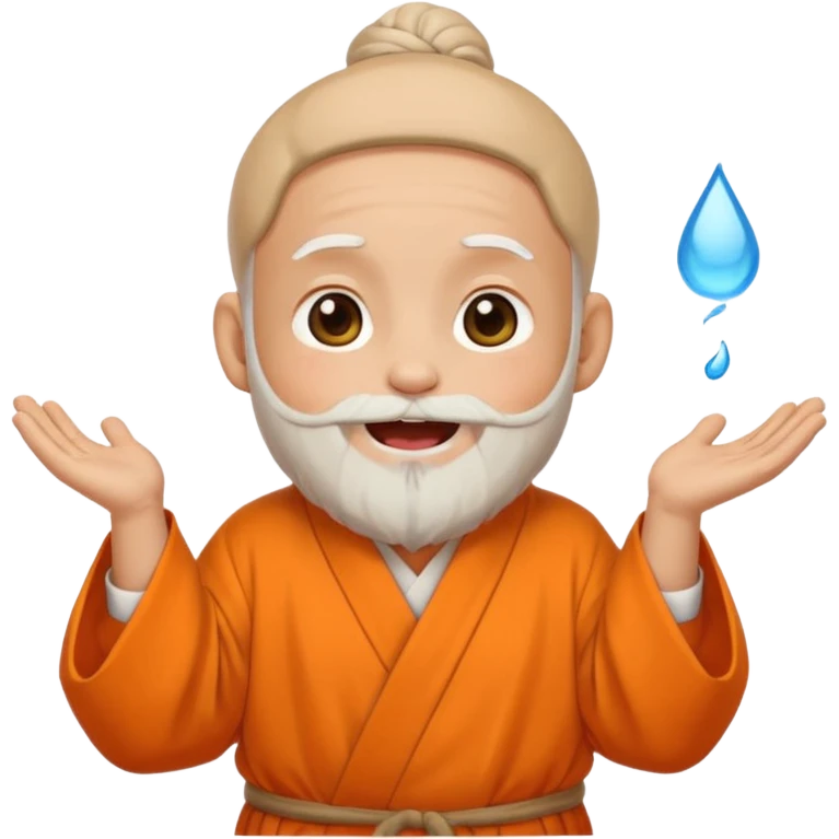 Chibi Aacharya emoji, white beard and bun, orange robe, laughing with tears of joy, cute sticker style, transparent background, PNG emoji