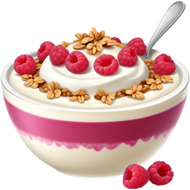 yogurt bowl with raspberries, coconut and granola  emoji