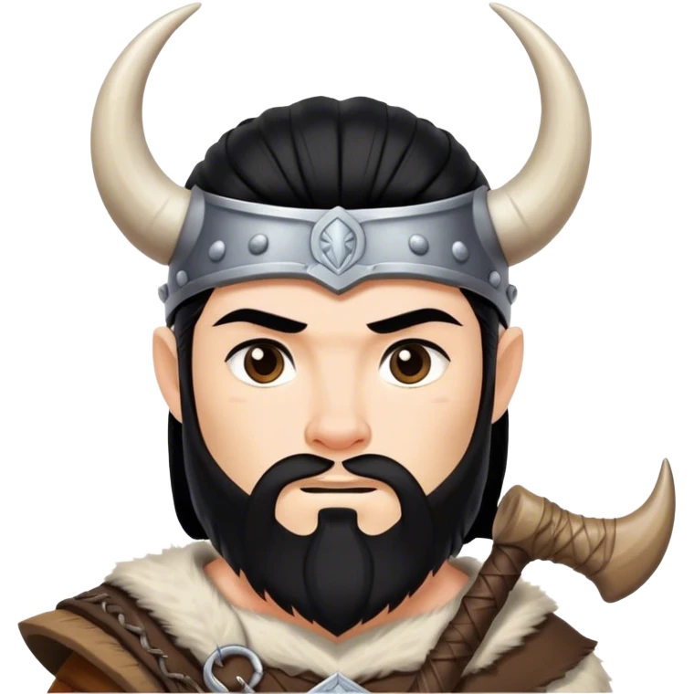 vikingo, con cuerno de vaca, pelo negro, Asgard. emoji