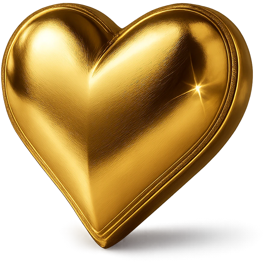 Remove the background, keep the photorealistic gold heart with sparkles and metallic shine, realistic drop shadow, make background transparent. emoji
