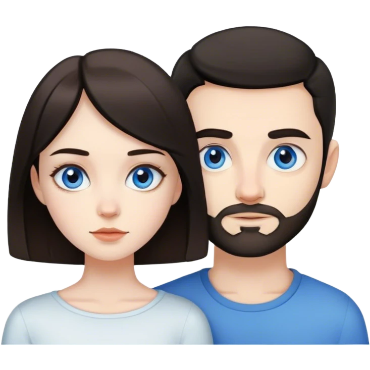 beautiful pale brunette girl with brown eyes and pale man short black hair tiny beard blue eyes emoji