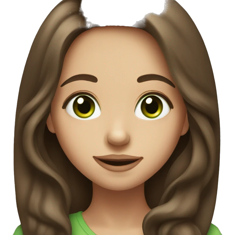 girl with green eyes and long brown hair with big lips and smile emoji