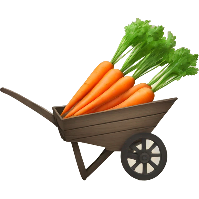 Minimalistic Pastel cute Carrots in a dark wooden  wheelbarrow  emoji