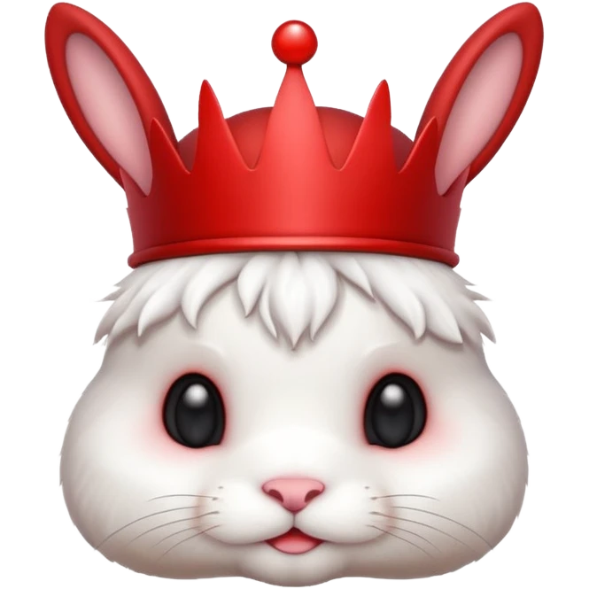 white cute bunny with red crown, funny emoji