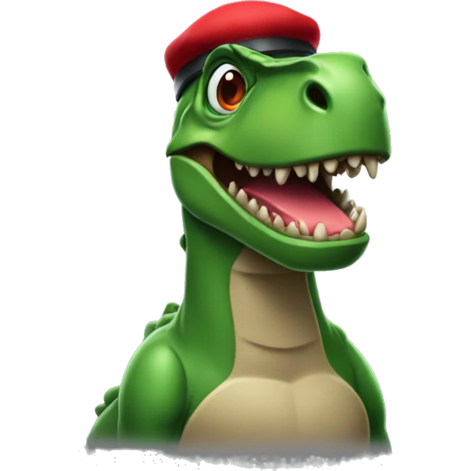 Mad Green Trex wearing red beret and eyeglasses  emoji