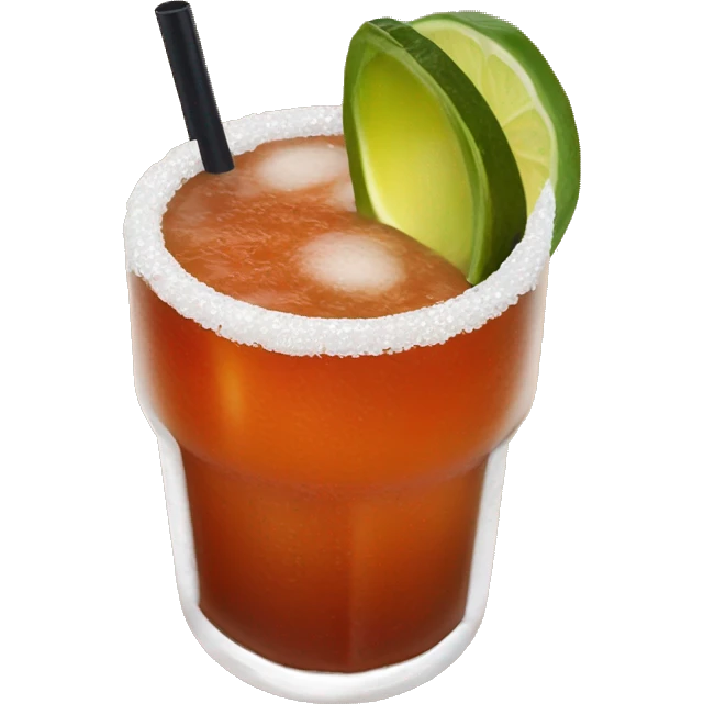 Michelada with a Tajín rim and olive garnish emoji