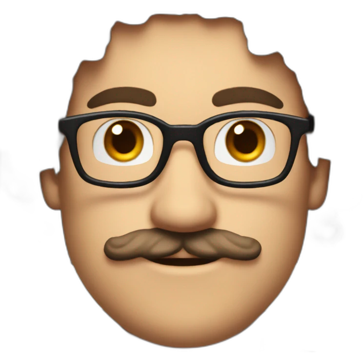 White man with brown eyes and curly hair and moustache wearing a glasses and a suit Mario bros emoji