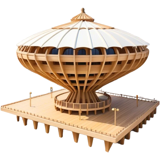 Cinematic Realistic Metropol Parasol Landmark Emoji, depicted with a modern wooden structure set against a vibrant cityscape rendered with detailed textures and dynamic, contemporary lighting. emoji