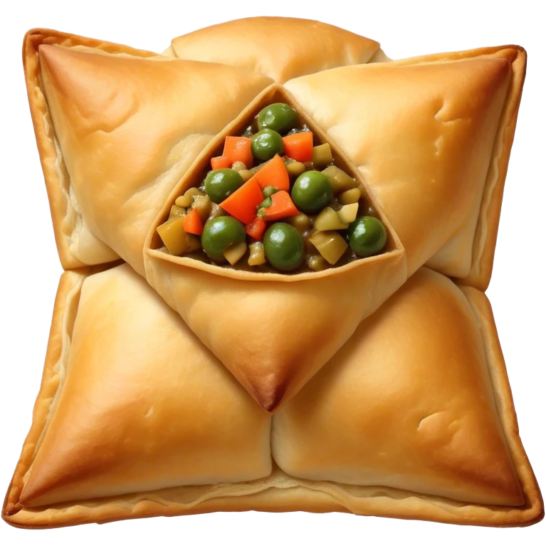 Samosa Cinematic Realistic Samosa Snack Emoji, depicted as a crispy, golden triangular pastry filled with spiced vegetables or meat, rendered with rich textures and vibrant, appetizing lighting. emoji