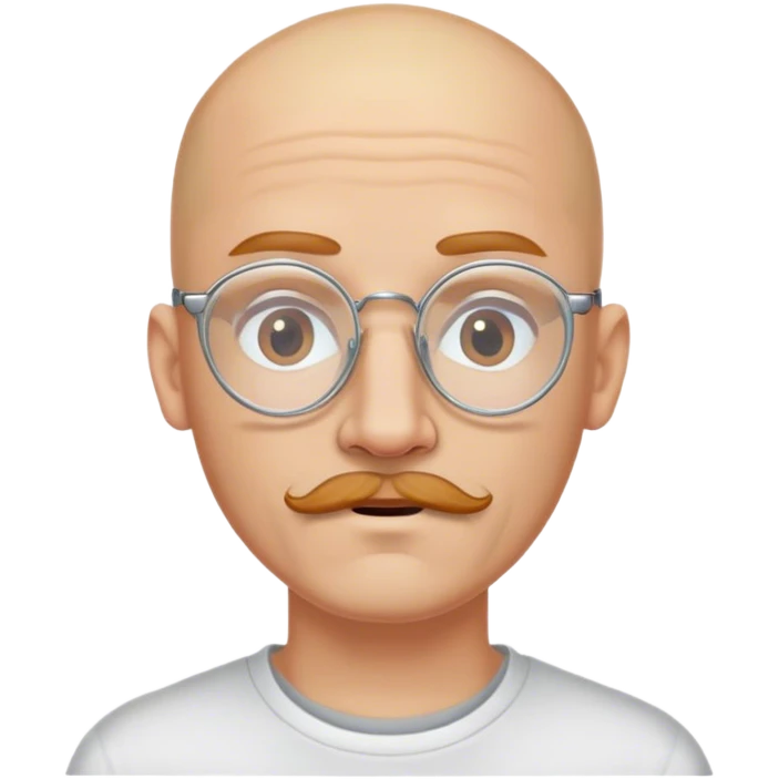 Bald man with slightly ginger blonde brown mustache and piercings in his ears and clear frame glasses emoji